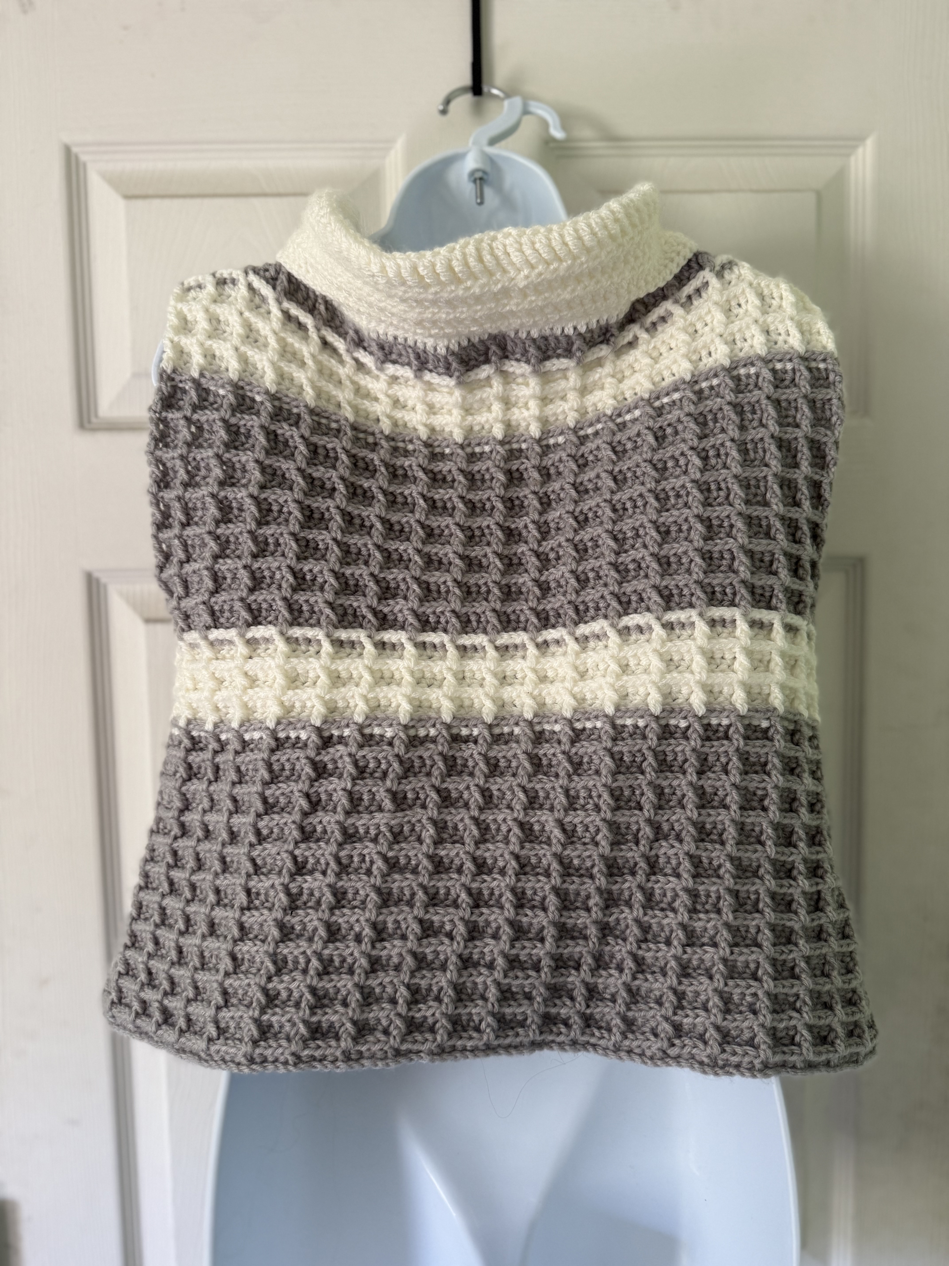 Crochet White & Gray Waffle Sweater Vest Back